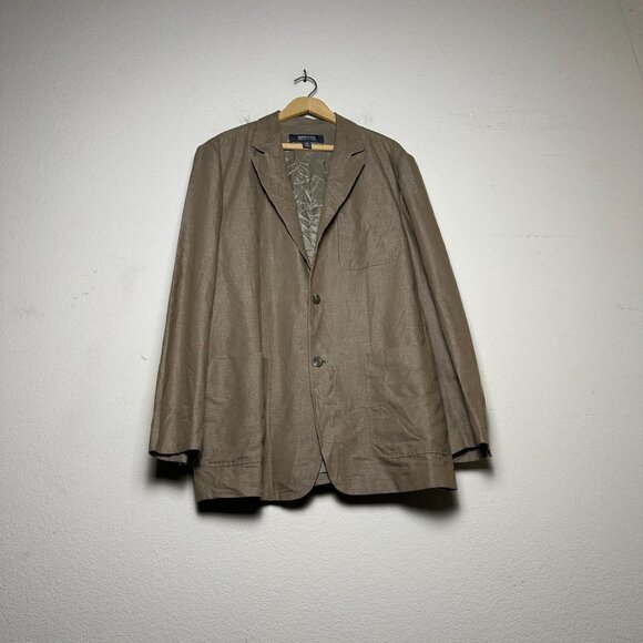 Kenneth Cole Linen Blend Classic Beige Blazer Sport Coat Jacket Men XL Formal - Picture 1 of 15